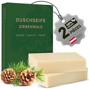 larum sports Solid shower soap for men Zirbenwald - Solid shower gel - Zeep voor haar, lichaam en gezicht - 2 ecologische zepen van 85 g per stuk
