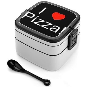 I Love Pizza Bento Lunchbox Dubbellaags All-in-One Stapelbare Lunchcontainer Inclusief Lepel met Handvat