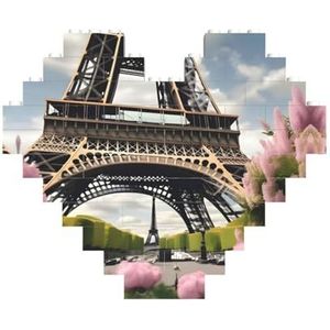 Flower Paris Eiffeltoren Legpuzzel - hartvormige bouwstenen puzzel-leuk en stressverlichtend puzzelspel