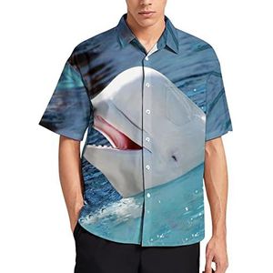 Beluga Whale Hawaiihemd voor heren, zomer, strand, casual, korte mouwen, button-down shirts met zak
