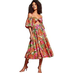 jurken voor dames Halterjurk met uitgesneden schouder en tropische print (Color : Multicolore, Size : L)