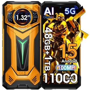 DOOGEE S200 Ultra 5G AI mobiele telefoons (2025), 48GB + 1TB, Dimensity 7400, accu 11000mAh/66W, Rugged 5G Smartphone, 100MP AI + 20MP + 32MP telefoon, 6,72 inch FHD+ Smartphones (geel)