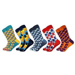 YIJIANUO 5 paar nieuwigheid heren katoen kleurrijk patroon grappige mode gelukkige crew jurk sokken, 5 paar-03, EU(40-46)