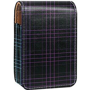 Draagbare Lipstick Case voor reizen, Mini Lipstick Opbergdoos met spiegel voor vrouwen dames, Lederen Cosmetische Pouch Eenvoudige Paars Blauwe Lijnen Net Grid Zwart, Meerkleurig, 9.5x2x7 cm/3.7x0.8x2.7 in