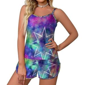 Constellation Galaxy Print 2-delige pyjamaset voor dames, sexy tanktop en shorts, nachtkleding PJ Lounge