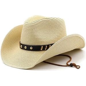 Fasksh Stro cowboyhoed met metalen vergulde hoed cowgirl jazzpetten zomer westerse sombrero vakantie strand zonnehoed, Beige, Eén Maat