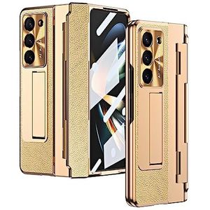 BZN for Samsung Galaxy Z Fold5 5G Geïntegreerde volledige dekking telefoonhoes met scharnier (goud + roze) (goud + wit) (blauw) enz (Color : Gold+Gold)