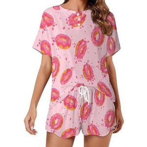 Sweet Donuts Print Zachte Womens Pyjama Korte Mouw Pyjama Loungewear met Zakken Gift voor Thuis Strand 4XL