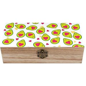 Avocado met roze en gele harten houten kist met deksel opbergdozen organiseren juwelendoos decoratieve dozen voor vrouwen mannen