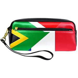 Kleine make-uptas voor dames,lederen make-uptasje,cosmetische reistas,Vlag van Frankrijk en Zuid-Afrika Afdrukken