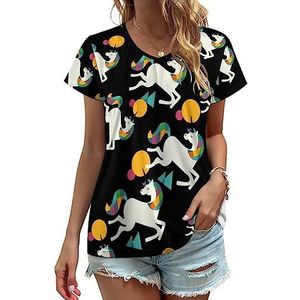 To Be A Unicorn Dames V-hals T-shirts Leuke Grafische Korte Mouw Casual Tee Tops 3XL