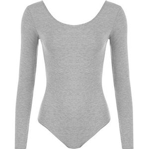 FASHION 7STAR Nieuwe Dames Stretch Bodysuit Lange Mouw Top Womens Turnpakje Ronde Hals Gymnastiek Dans Turnpakje Top 8-14, Grijs, 38-40