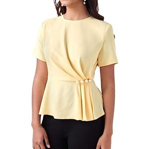 dames topjes Peplum-top met effen pareldetail (Color : Yellow, Size : M)