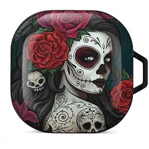 Day of the Dead bloemen schedel goth oordopjes hoesje compatibel met Samsung hard shell beschermhoes zwart stijl
