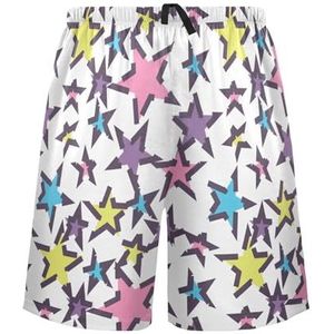LI ZHI XIN Herenpyjamabroek, korte pyjamabroek, zomer casual shorts, elastische taille met trekkoord, rechte buis losse pasvorm met 2 zakken, S-XXL kleurrijk sterpatroon, Meerkleurig, S