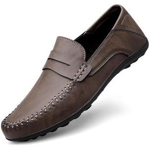 Heren loafers schoen ronde neus veganistisch leer penny loafers comfortabele platte hak antislip bruiloft slip-ons (Color : Grey, Size : 44.5 EU)