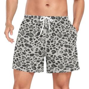 Niigeu Polka Dots Leopard Skin Gray Heren Zwembroek Shorts Sneldrogend met Zakken, Leuke mode, XL