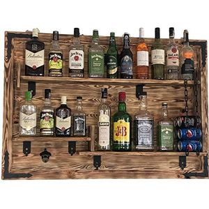 Houten rek huisbar om op te hangen - handgemaakte rustieke stijl wand bar flessenrek hout - wijnbar rek cadeau voor mannen - houten 3D-afbeelding borrelbar