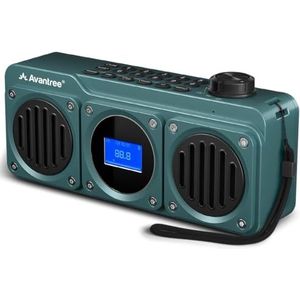 Avantree Boombyte 4-in-1 draagbare FM-radio en bluetooth-luidspreker met dubbele driver (14 W), sterk volume, stereogeluid, micro-SD-speler en USB-aansluiting, oplaadbare MP3-speler, blauw