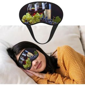 Zacht slaapmasker, comfortabel verduisterend oogmasker met verstelbare riem, kunst rode wijn galsses en druiven1 oogschaduwhoes voor vrouwen mannen diepe rust reizen werk thuis