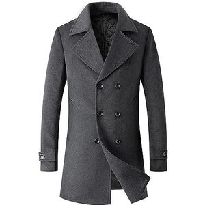 Wollen Herenjack Klassieke Erwtjas Met Dubbele Rij Knopen Winddichte Winterjas Warme Gewatteerde Gevoerde Uitloper (Color : Gray, Size : Men-S)