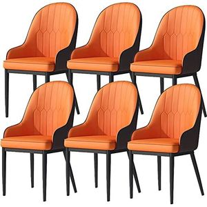 GEIRONV Moderne eetkamerstoelen set van 6, met metalen poten keukenstoelen PU lederen rugleuning midden eeuw woonkamerstoelen Eetstoelen (Color : Orange brown, Size : Black feet)