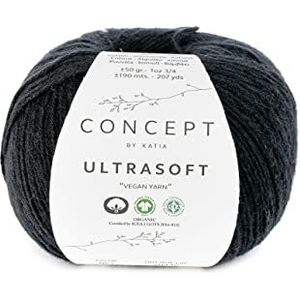 Katia Ultrasoft Fb. 57 zwart, biologisch katoen om te breien, GOTS gecertificeerd, biologisch katoen, organisch katoen garen om te haken, wol vegan