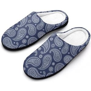 Blauwe Paisley Bandana Katoenen Slippers Voor Vrouwen Warme Anti-Slip Rubber Zool Huisschoenen Voor Indoor Hotel 9-10 (40-41)