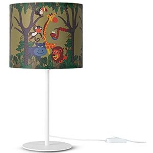 Paco Home Tafellamp Kinderkamer Nachtkastje Lamp Lampenkap Stof Rond Jungle Dieren Jongen Meisje E27 Zoo
