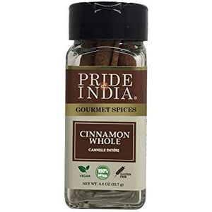 Pride Of India - Organic Cinnamon (Indian) Bark Whole - 0.80 oz (23 gm) Kleine Dual Sifting Jar Natural & Fresh Indian Whole Cinnamon Stick