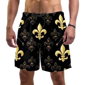 PAFEFO Golden Art Fleur De Lis boardshorts voor heren, sneldrogend, strand, zwemmen, sportpakken met zakken, Gouden Kunst Fleur De Lis, M