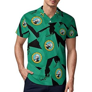 Washington staat vlag kaart heren golf polo shirt zomer korte mouw T-shirt casual sneldrogende T-shirts M