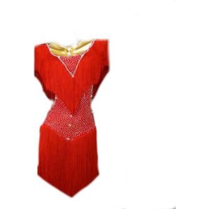 MLYYX Dansjurk met franjes voor Latin Salsa, mouwloze Cha-Cha-Dance-outfit, glanzend rumba-trainingskostuum, rood, XXS