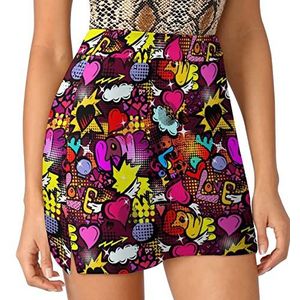 Love Graffiti print met harten dames korts hoge taille tennisrok gelaagde korte minirok culottes korts met zakken XL