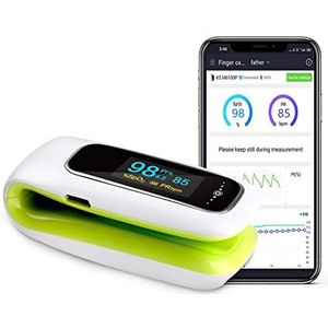SmileCare Pulsoximeter Oplaadbare, Bluetooth Bloed Zuurstof Verzadiging Monitor met hartslag en perfusie-index, gratis iOS & Android app en OLED display.