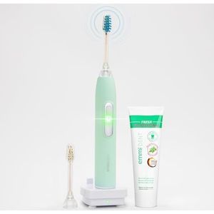 emmi-dent Metallic elektrische ultrasone tandenborstel met 96 miljoen trillingen, voor gevoelige tanden en tandvlees, optimaal tandenpoetsen zonder schrobben, tot 12 dagen batterijduur, pastelgroen