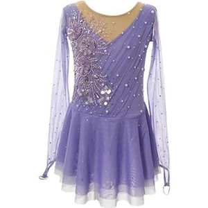 Klassieke dame's schaatsen turnard kostuums Bloem Girls Professional Figuur Skating Competition Dress elastane Gymnastics Sports dance rokken,Purper,11_13Years