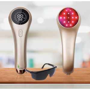 NRO® 1.055mW Sterke CE-UK/EU Gecertificeerd Koud Laser Apparaat LLLT voor Huisdier/Mannen/Vrouwen Vrouwen Laserlichttherapie Pijnverlichting voor Spieren en Gewrichten met 5x808nm +11x650nm (Goud)