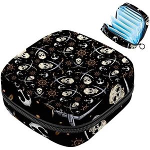 MUOOUM Piraat Schedels Zwaarden Anker Patroon Maandverband Opbergtas Menstruatie Pad Tas Draagbare Menstruatie Cup Pouch met Rits voor Tiener Meisjes Vrouwen Dames