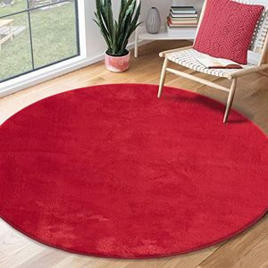 the carpet Relax modern, pluizig, laagpolig tapijt, antislip onderkant, wasbaar tot 30 graden, heerlijk zacht, bontlook, rood, 120 cm rond