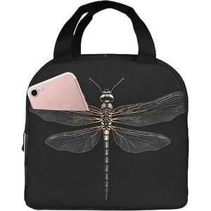 EdWal Dragonfly zwarte print lunchbox voor vrouwen mannen volwassen herbruikbare lunchtas geïsoleerd, voor werk, reizen picknick