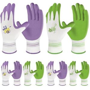 Velway 6 paar tuinhandschoenen voor dames - ademende rubberen gecoate tuinwerkhandschoenen - beschermende tuinhandschoenen voor buiten met grip tuingeschenken - paars en groen, medium