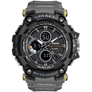 Luminous Digital Watch, Multi Dial Analog Quartz Watch, Business Casual Large Face Chronograph, 5ATM waterdichte militaire horloges voor mannen vrouwen,Grijs