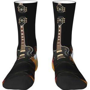 JEJEA Elektrische gitaar print Sokken Voor Mannen en Vrouwen Mannen Vochtcontrole Crew Sokken Geschenken Voor Golf, Jagen, Camping, Wit, One size