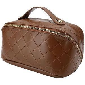 Make-up Tas, PU Lederen Reis Make-up Tas Hardheid Bruin met Gladde Ritssluiting voor Exquise Shampoo