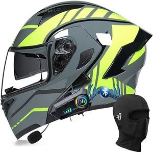 Modulaire Bluetooth-motorhelm, integraalhelm met opklapbaar dubbel vizier, met dubbele luidspreker en microfoon, DOT/ECE-goedgekeurd, voor volwassenen, mannen en vrouwen, maat M~XXL B,2XL=63-64cm