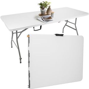 KARL HAUSMANN Klaptafel – inklapbaar met handvat om te dragen, biertafel, tuintafel, eettafel, buffettafel met draaggreep, rotan-look, 180 x 75 cm, wit, glad