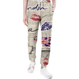 Retro UK Krant Londen Heren Joggingbroek Casual Joggers Broek Atletische Lounge Broek Met Zakken Voor Vrouwen