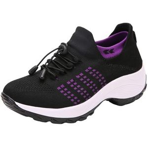 Stretch Cushion Shoes For Women Orthopedic Sneakers Breathable Trainers Athletic Shoe Thick Bottom Purple (Color : Black blue, Size : 42 EU)