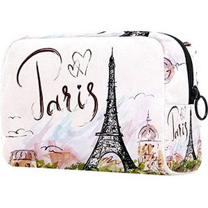 Make-up tas voor portemonnee draagbare cosmetische tas rits make-up zakje reizen toiletartikelen waszak voor vrouwen, aquarel Frankrijk Parijs Eiffeltoren, Multi kleuren 01, 18.5x7.5x13cm/7.3x3x5.1in